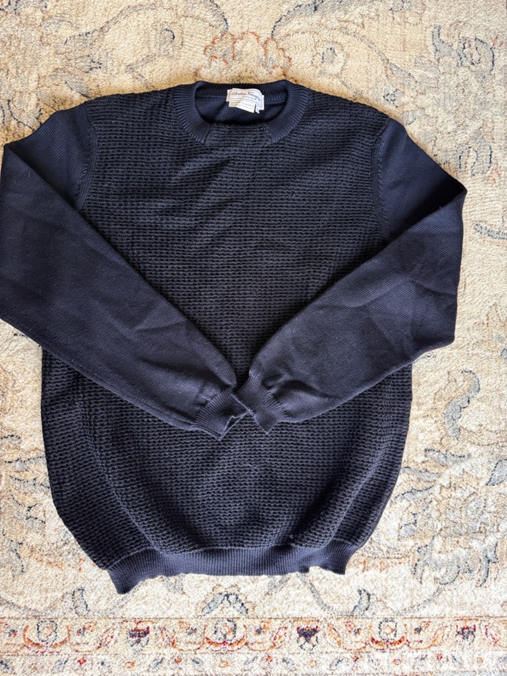 Salvatore Ferragamo navy black textured men's sweater  crew neck pullover.
